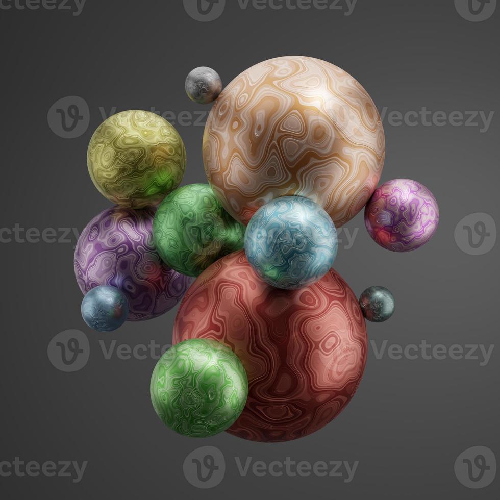 Abstract Colorful 3D Spheres, Marbles or Planets - 3D Illustration photo