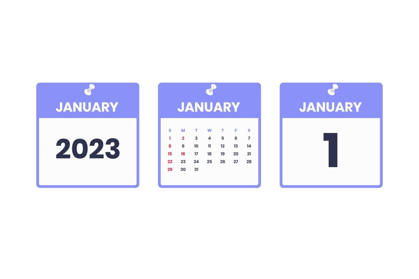 January calendar design. January 1 2023 calendar icon for schedule, appointment, important date concept vector