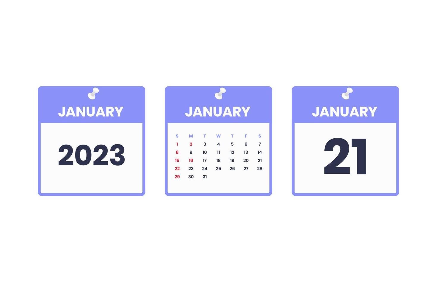 January calendar design. January 21 2023 calendar icon for schedule, appointment, important date concept vector