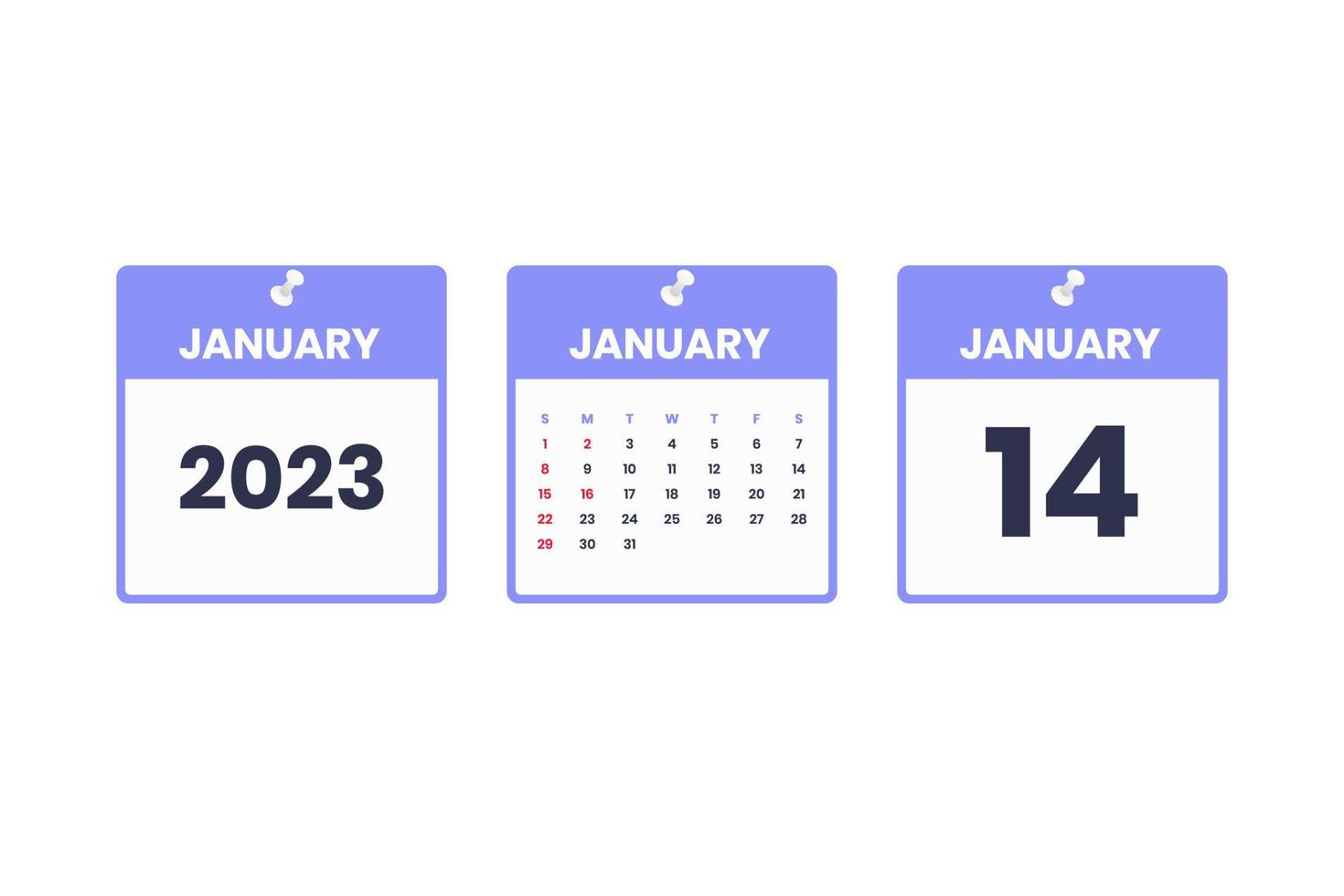 diseño de calendario de enero. 14 de enero de 2023 icono de calendario para horario, cita, concepto de fecha importante vector