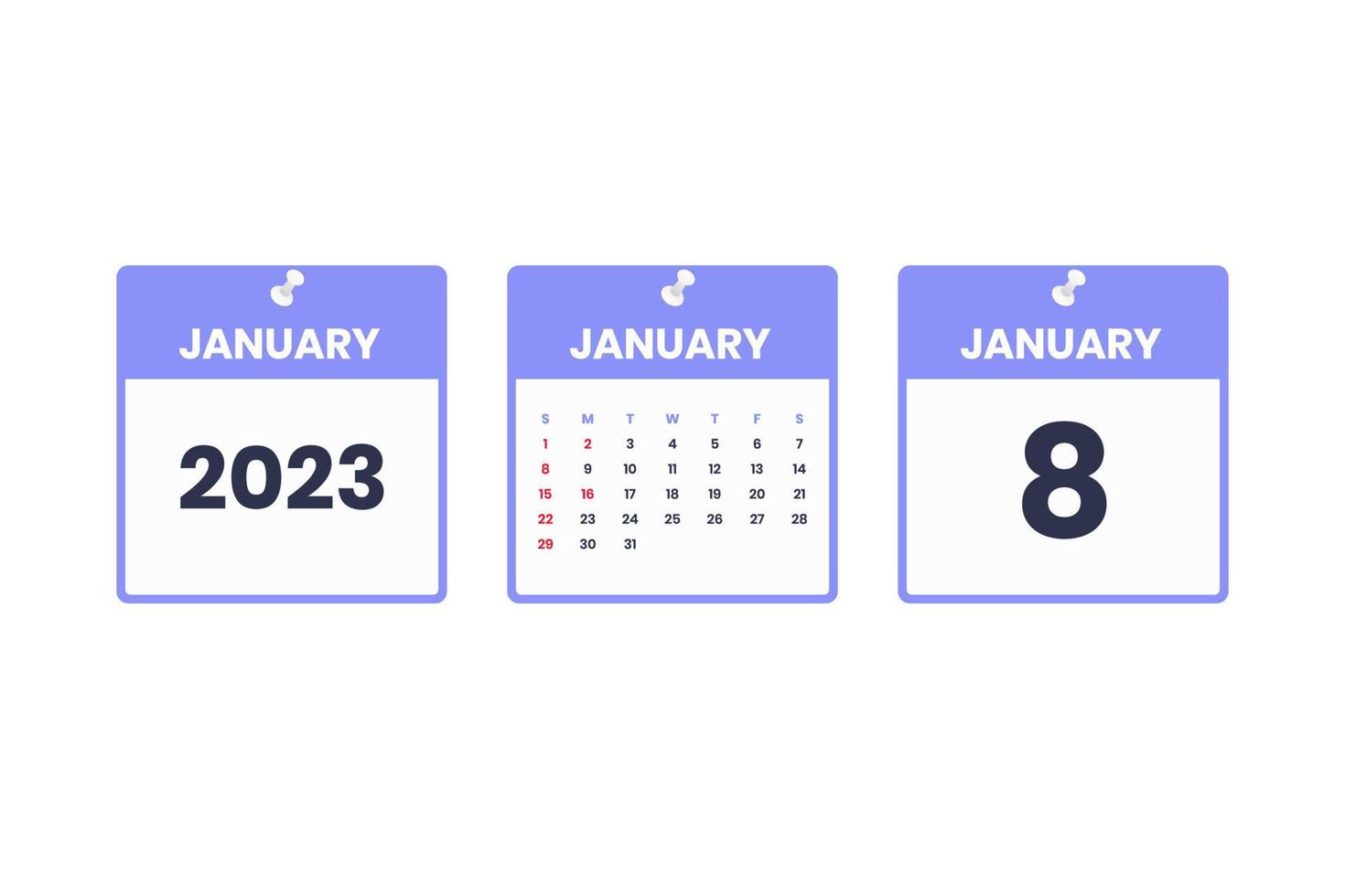 January calendar design. January 8 2023 calendar icon for schedule, appointment, important date concept vector