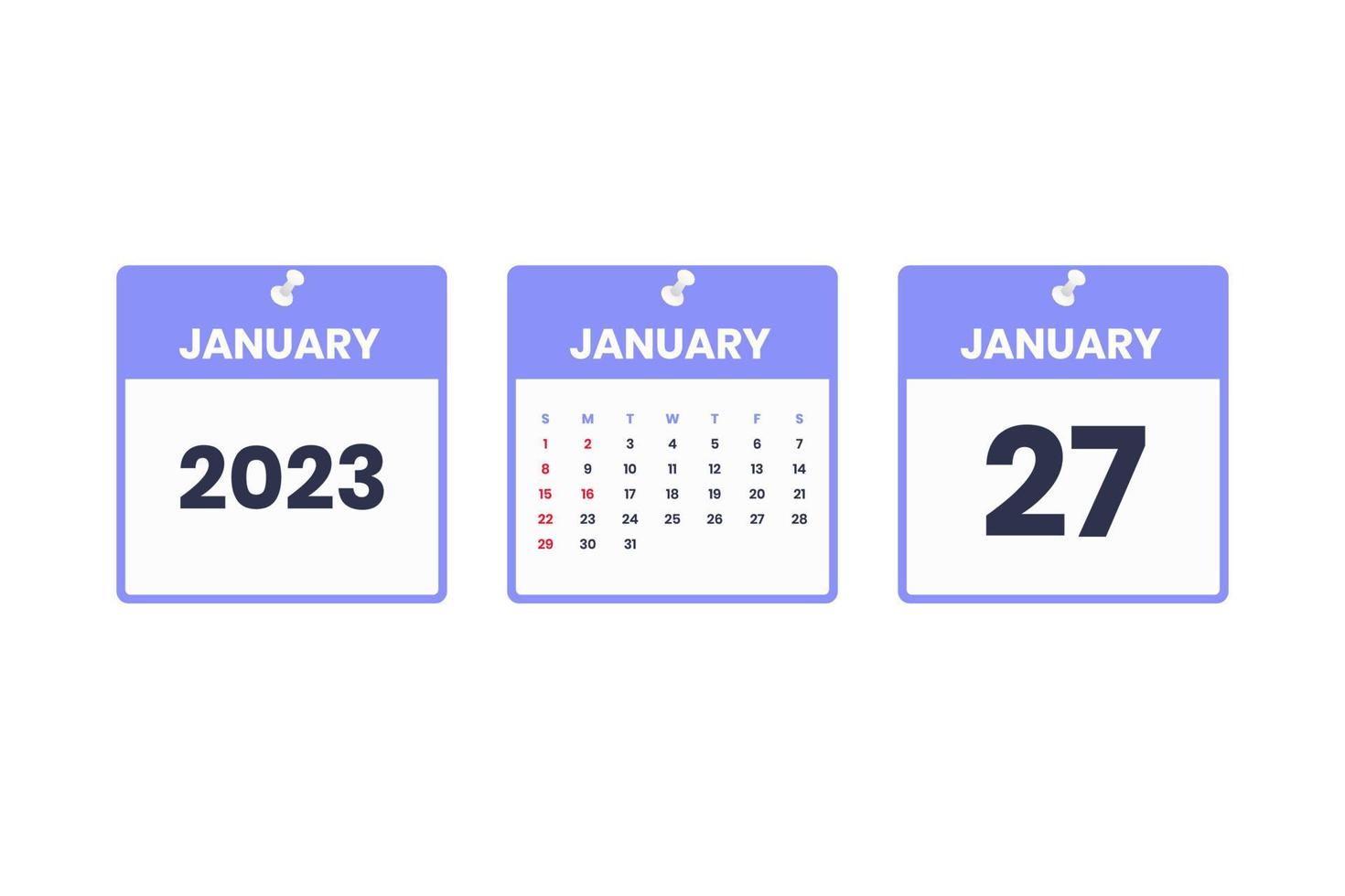 January calendar design. January 27 2023 calendar icon for schedule, appointment, important date concept vector