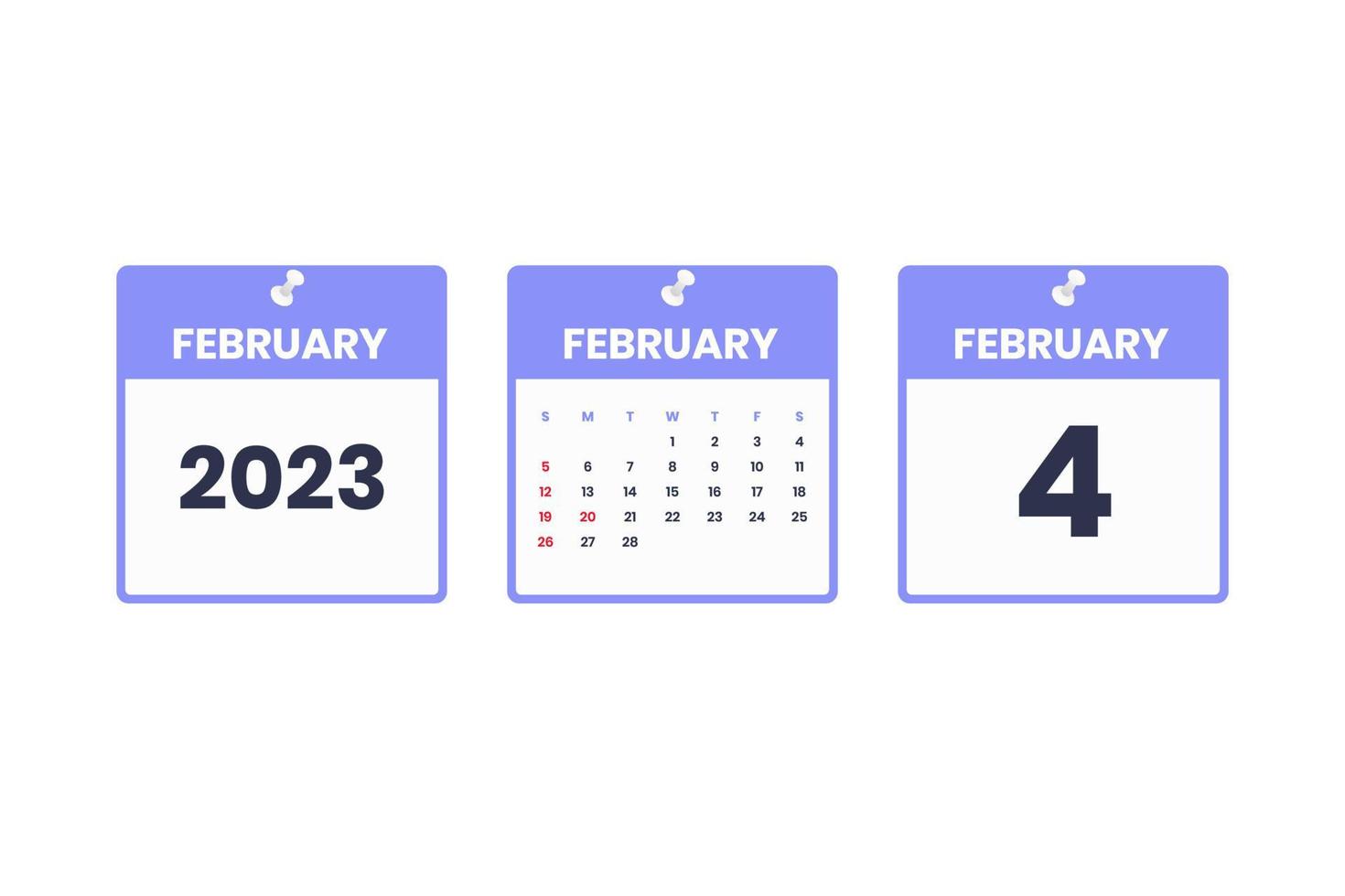 February calendar design. February 4 2023 calendar icon for schedule, appointment, important date concept vector