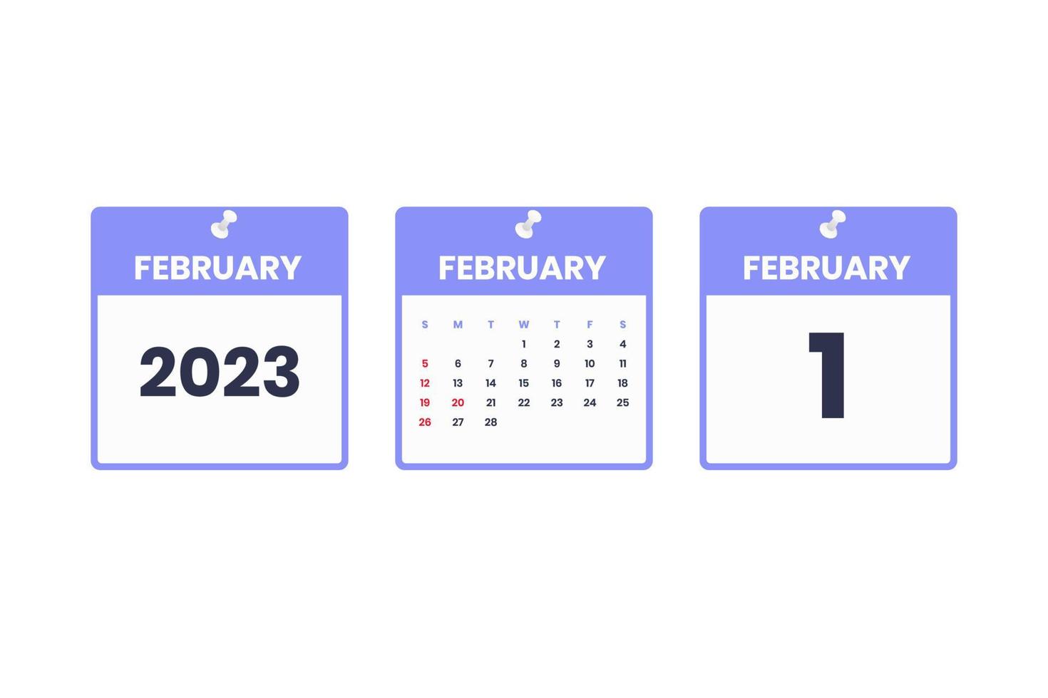 February calendar design. February 1 2023 calendar icon for schedule, appointment, important date concept vector