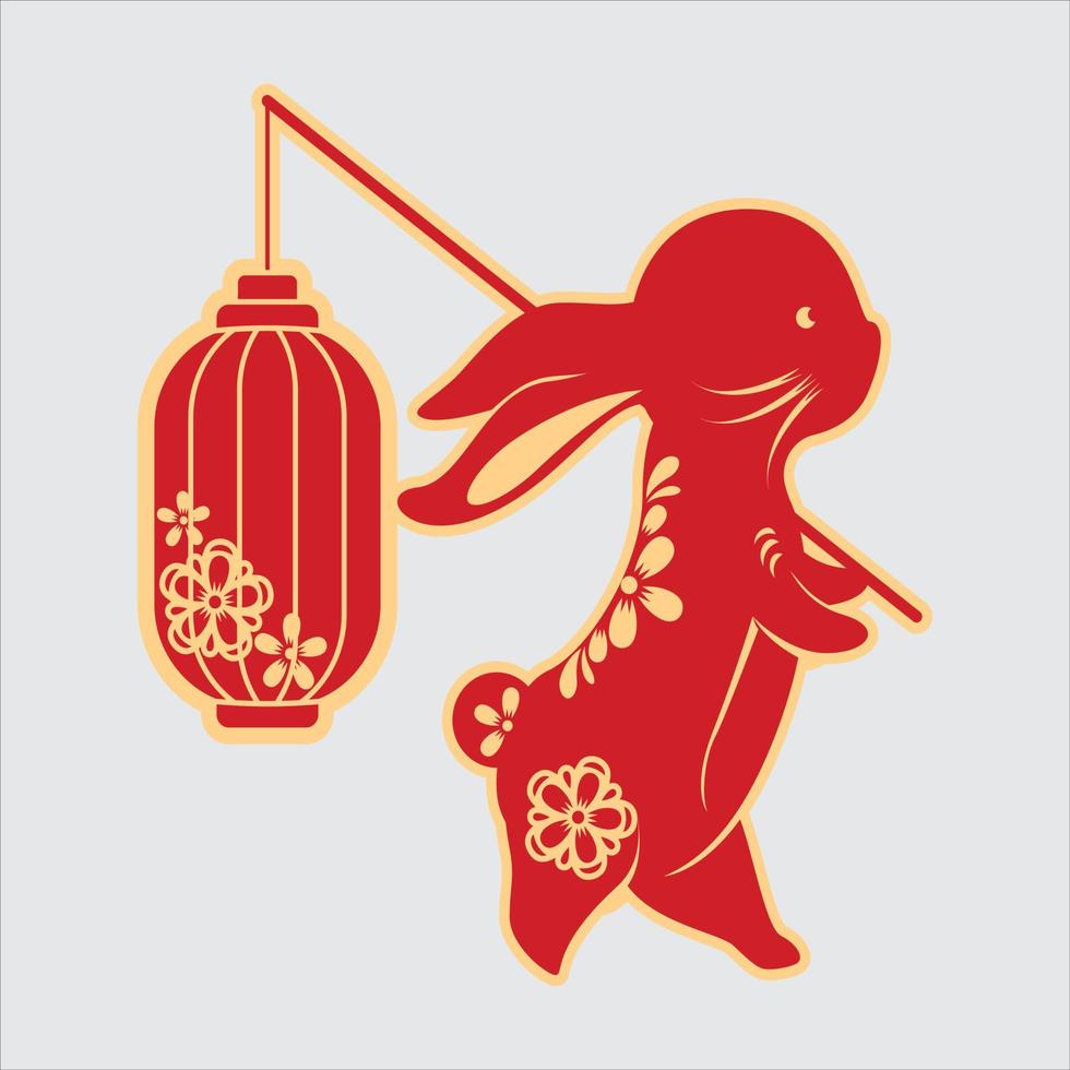 Happy chinese new year 2023 year of the Rabbit zodiac sign. Oriental rabbit cut out of red paper. Traditional Asian craft and art. Lunar New Year holiday. Vector