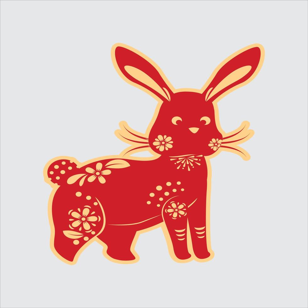 Happy chinese new year 2023 year of the Rabbit zodiac sign. Oriental rabbit cut out of red paper. Traditional Asian art and craft. Lunar New Year holiday. Vector