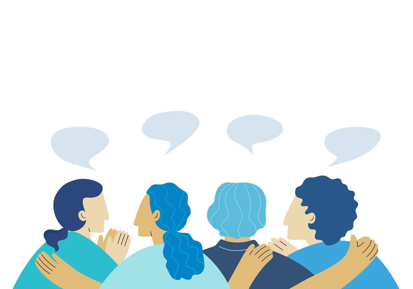 Group of friends sitting and   talking to each other, talking people concept. Modern flat vector illustration.