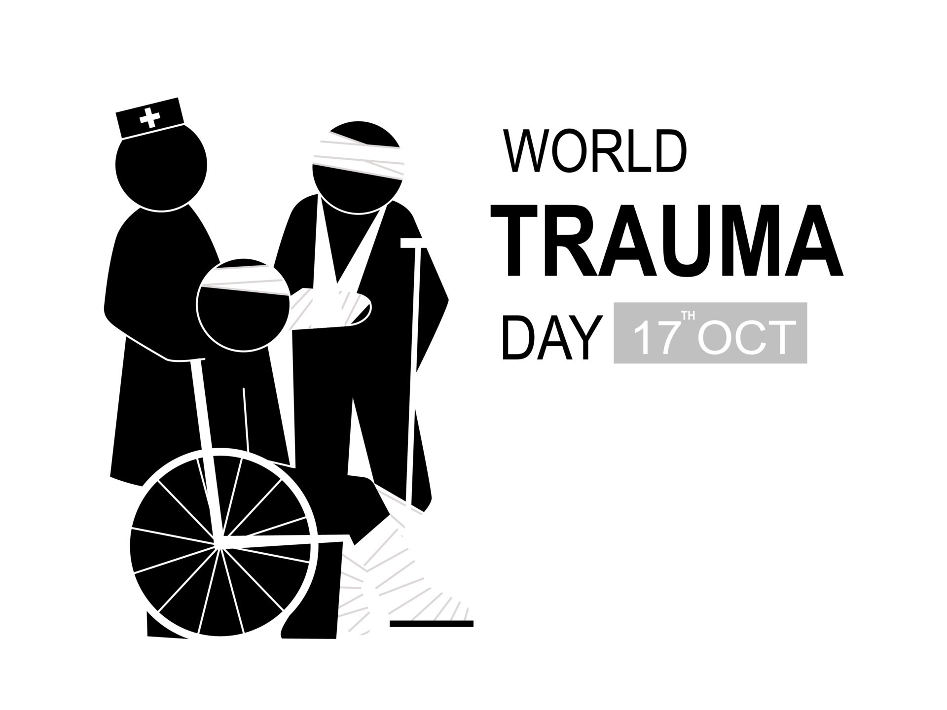 World trauma day banner, trauma patients on wheelchair and bandage on