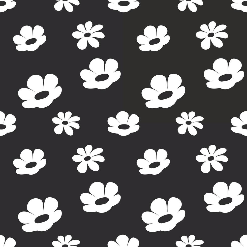 Hand drawn white flowers pattern on black. black and white pattern style. Seamless pattern vector. vector