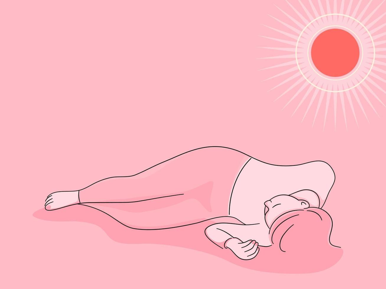 una mujer que se desmaya y se desmaya al sol. concepto de insolación. ilustración vectorial plana. vector