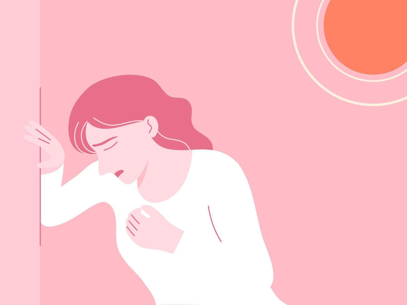 A woman with heatstroke. Having sunstroke and to become a fainting. flat vector illustration.