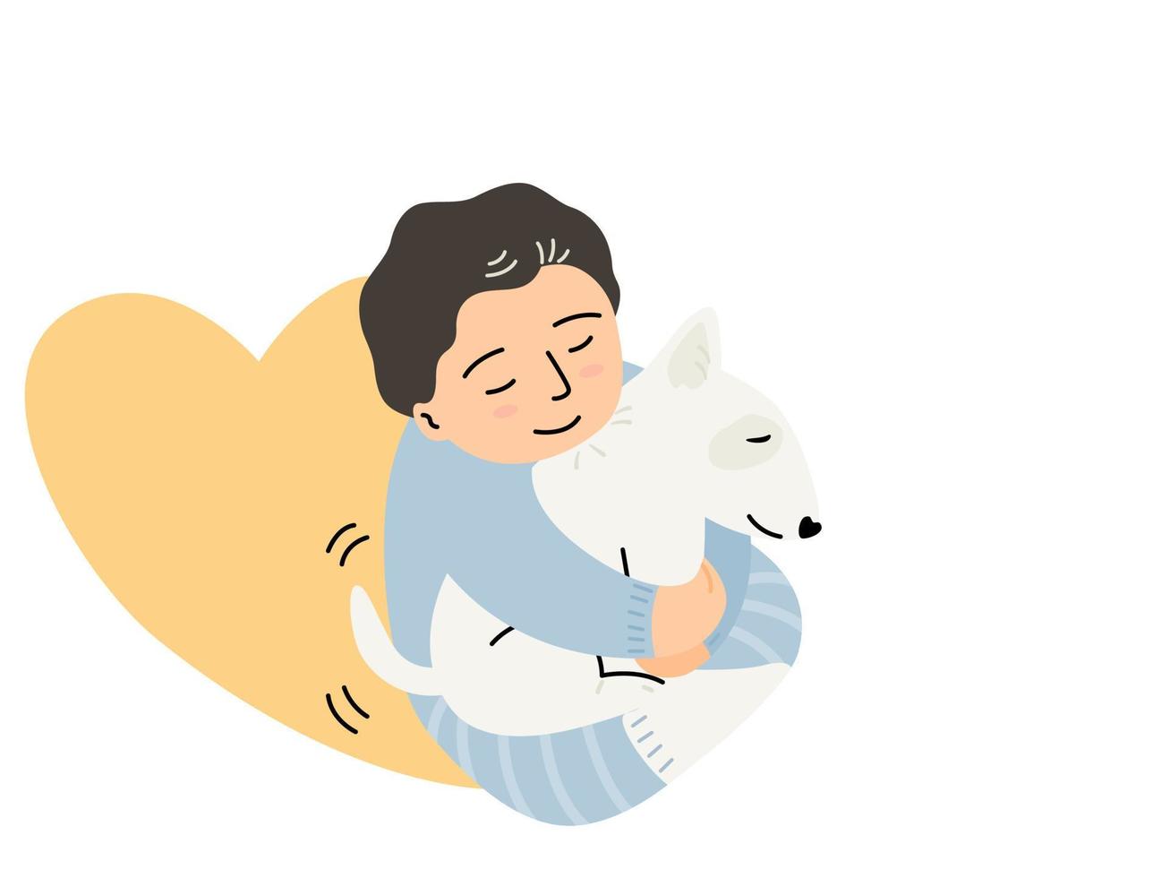 un niño pequeño está abrazando a un perro, un niño ama a un vector de perro. diseño para el concepto del día del abrazo, ilustración vectorial plana.