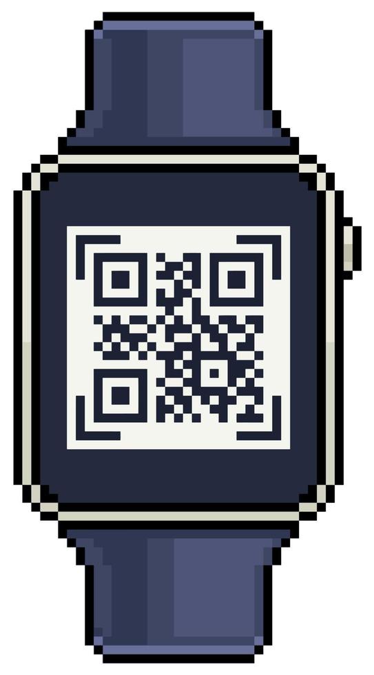 reloj inteligente de pixel art con icono de vector de código qr para juego de 8 bits sobre fondo blanco