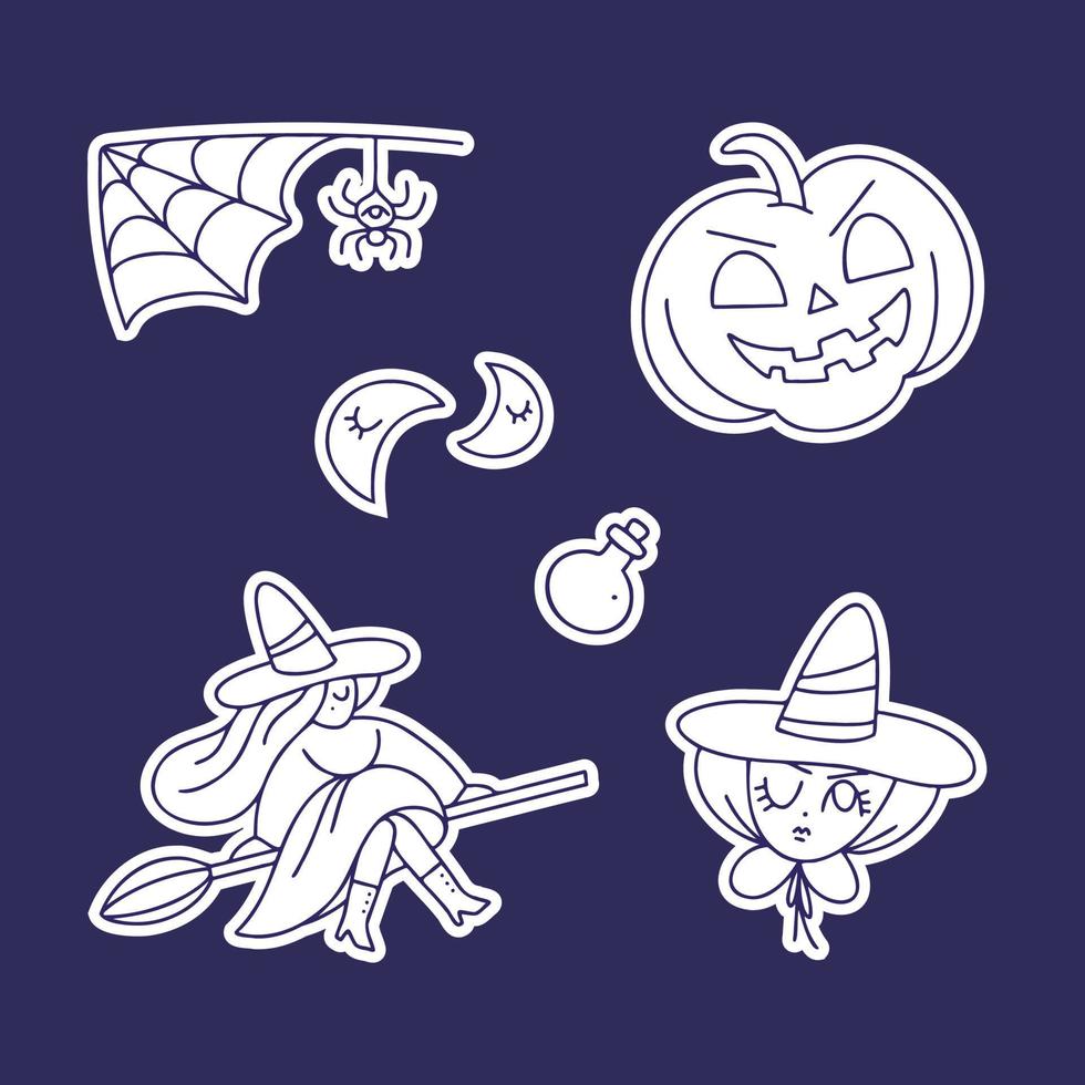 Mystic Sticker Set of Witch Items for Halloween vector