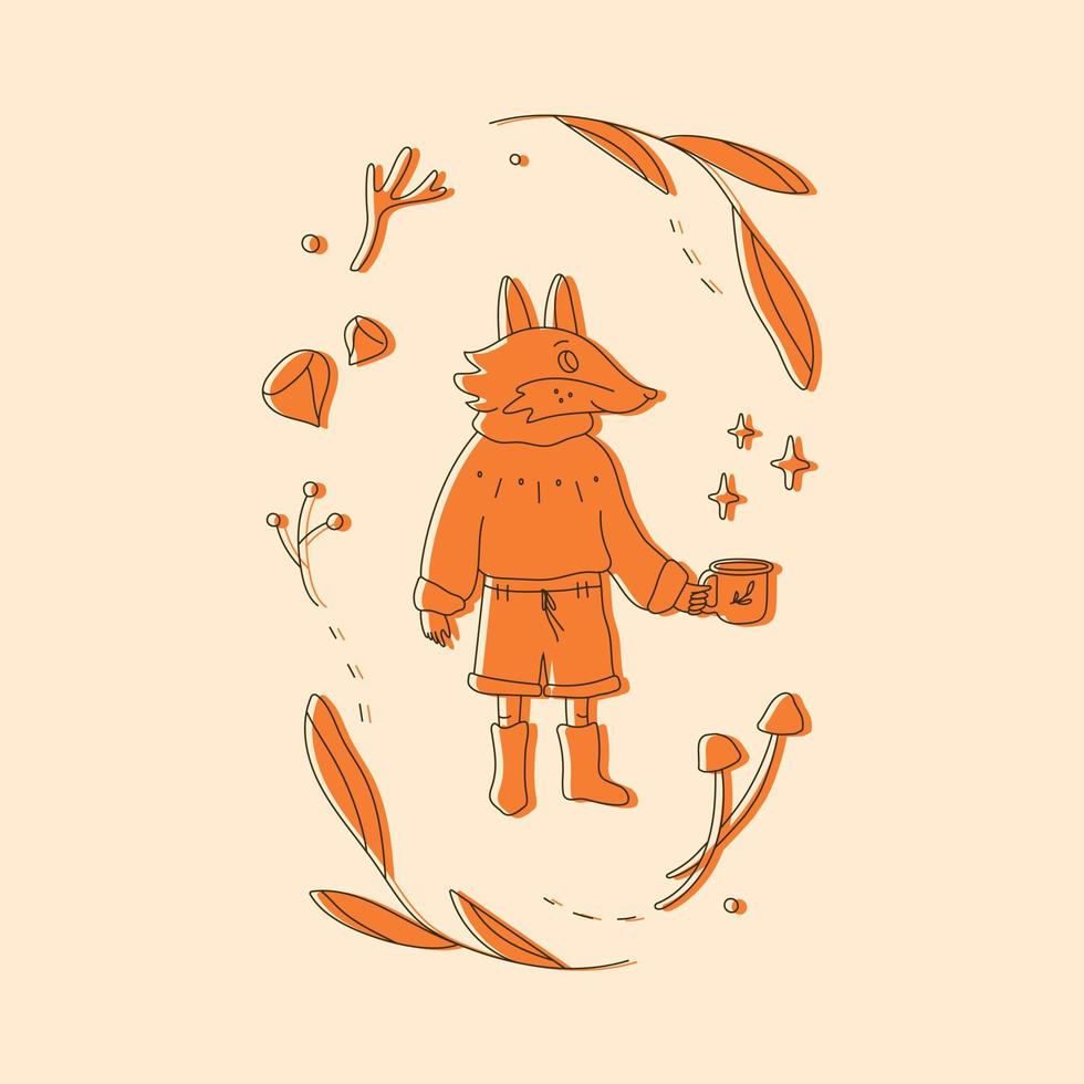 Little cozy fox in autumn garden vector