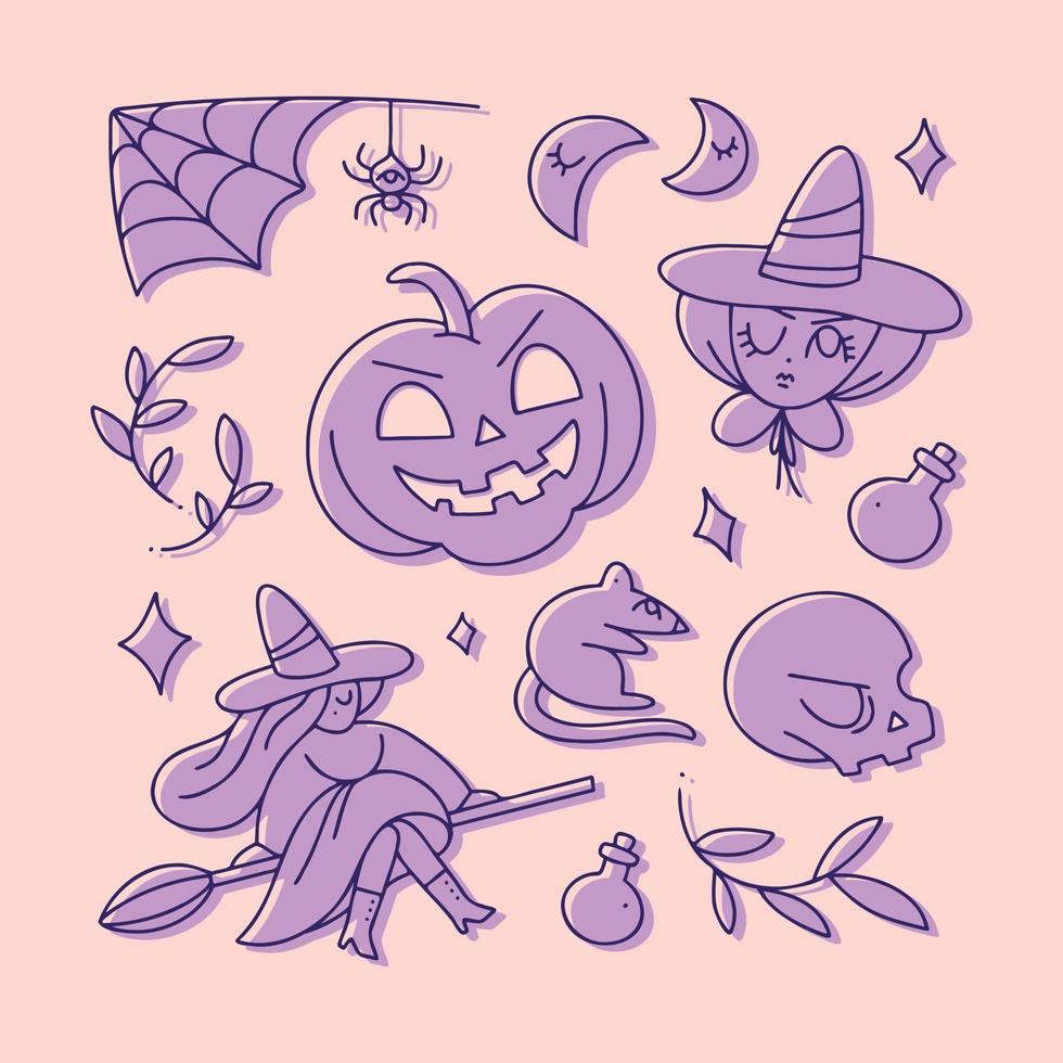 Mystic set of witch items for halloween vector