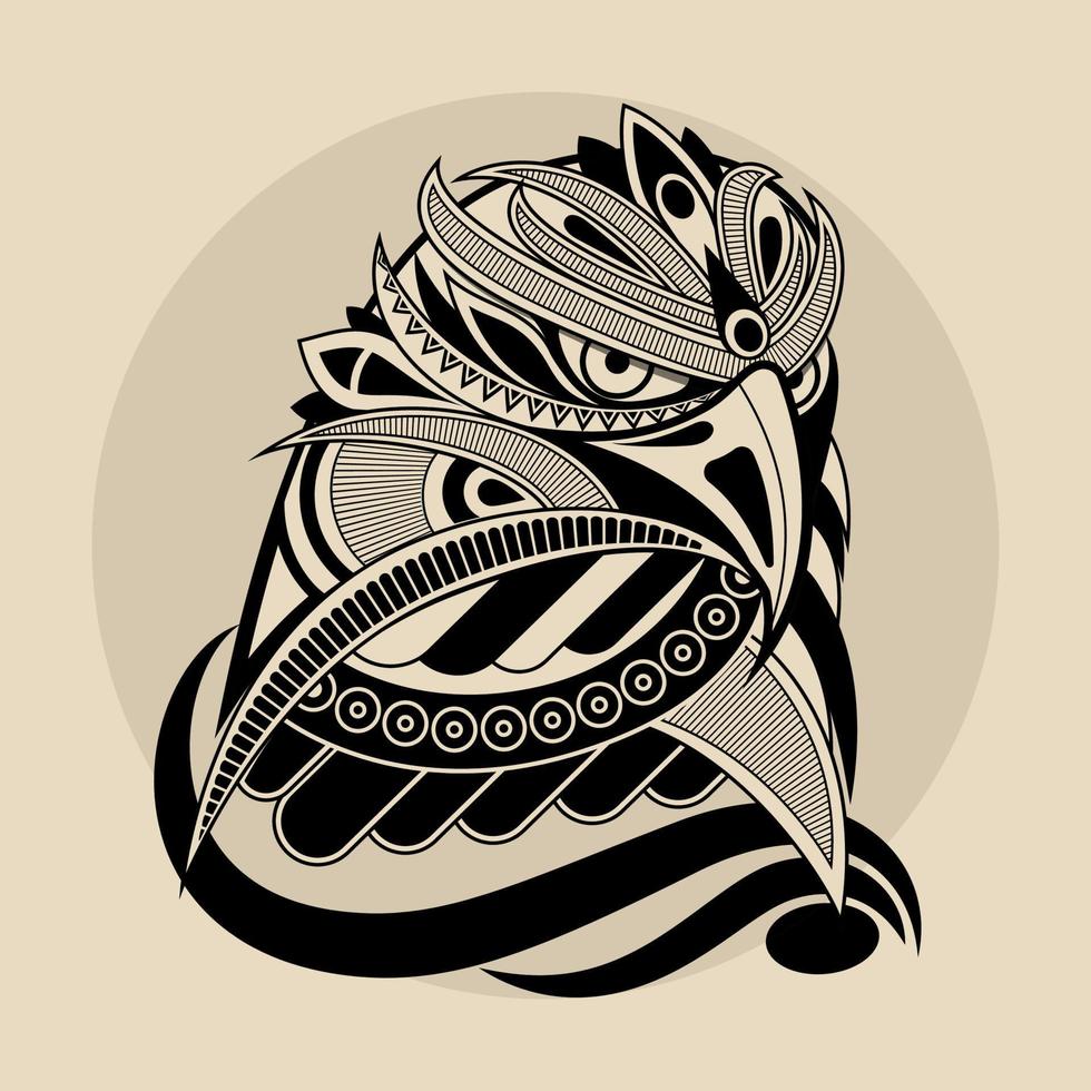 ilustración de vector de cabeza de águila de estilo de línea en blanco y negro con motivos geométricos