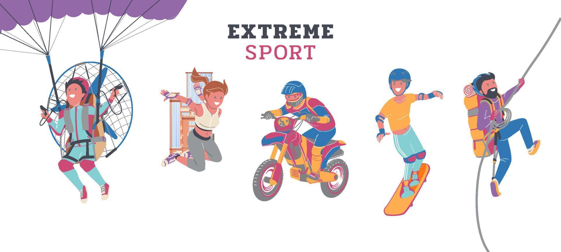 Set of extreme sports adventure lifestyles flat vector illustration on white