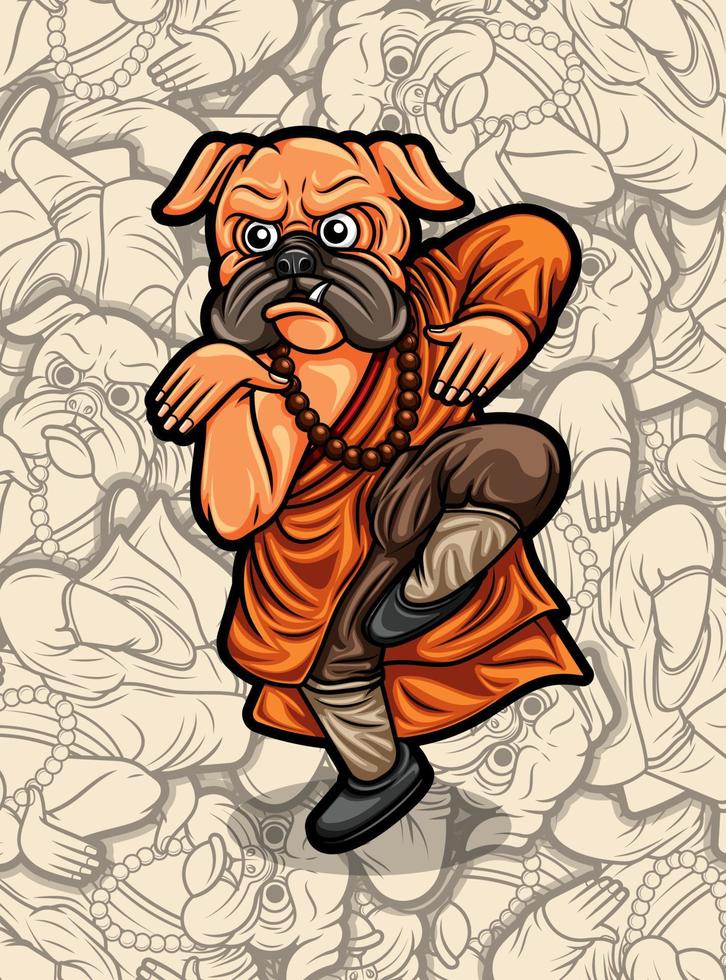 Cute pug dog shaolin fight illustration vector