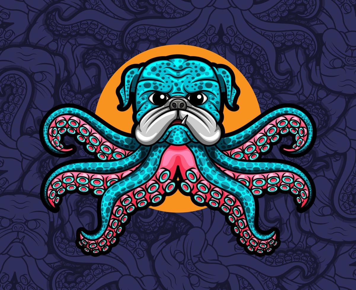 lindo perro pug con ilustración de tentáculos vector