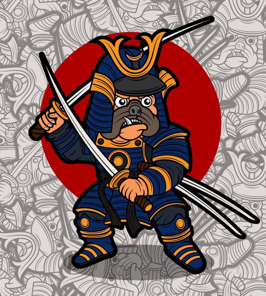 Cute pug dog samurai warrior illustration vector