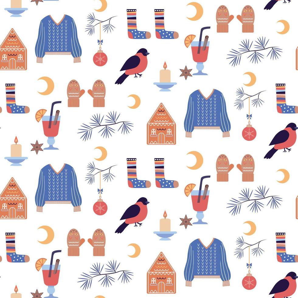 Seamless pattern with winter elements. vector illustration