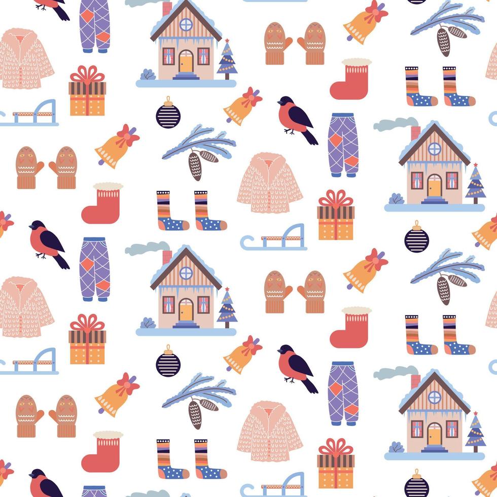 Seamless pattern with winter elements. vector illustration