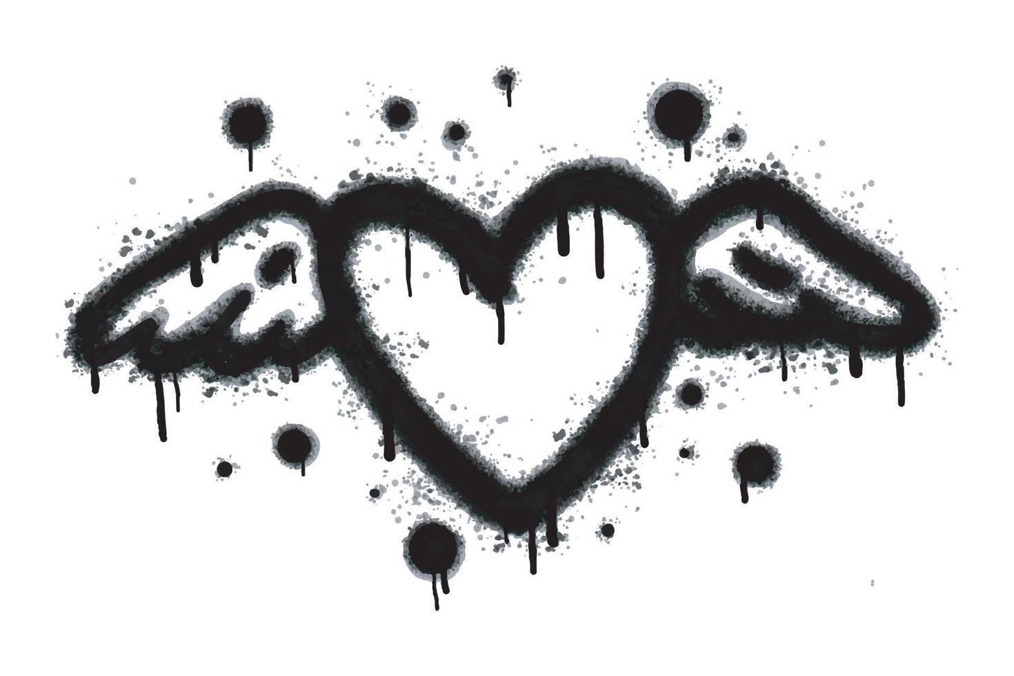 Spray graffiti heart sign painted in black on white. Love heart drop symbol. isolated on a white background. vector illustration