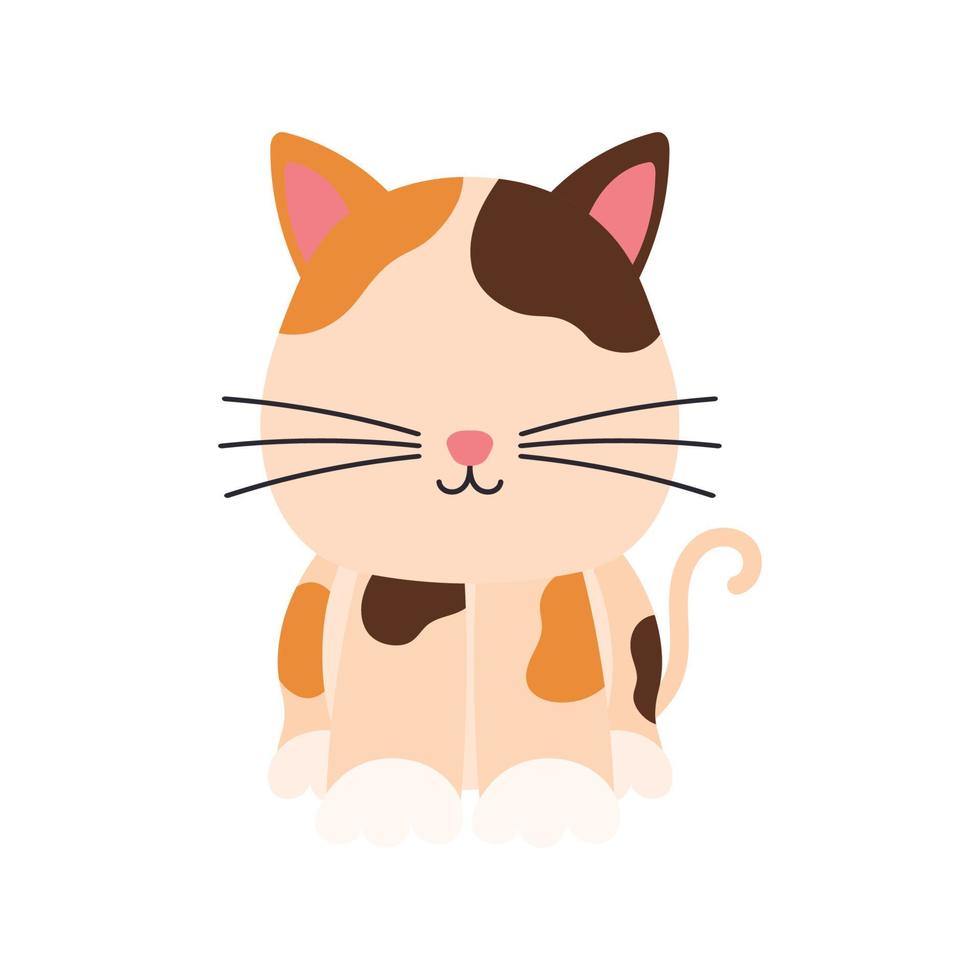 Cute Little Cat Sitting Pet Animal in Animated Cartoon Vector Illustration