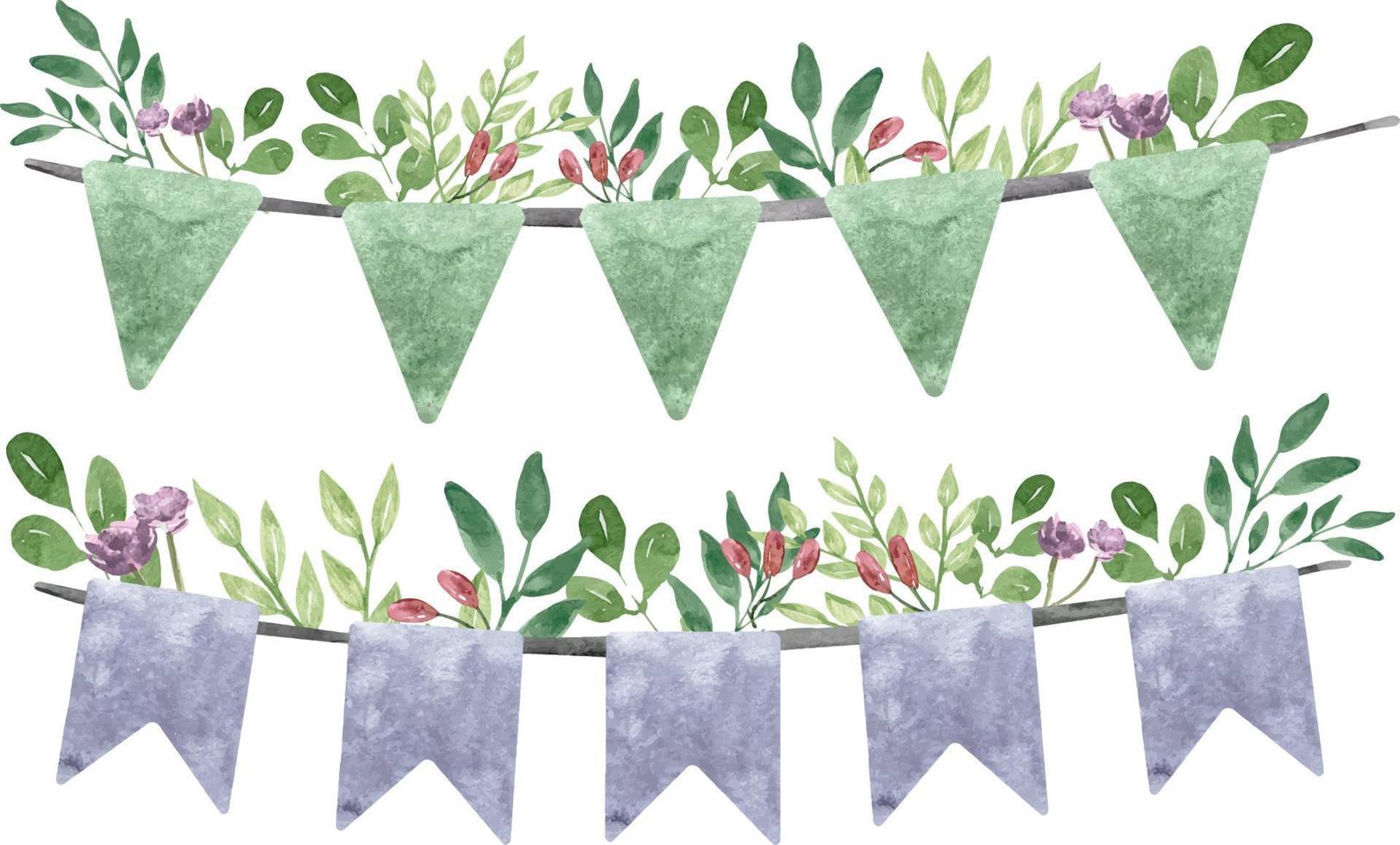 Water holiday tender flags and garlands with flowers vector