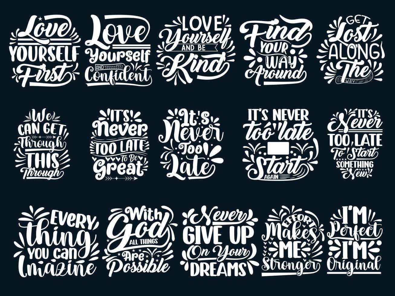 Hand Drawing Motivational Quotes Design Bundle vector