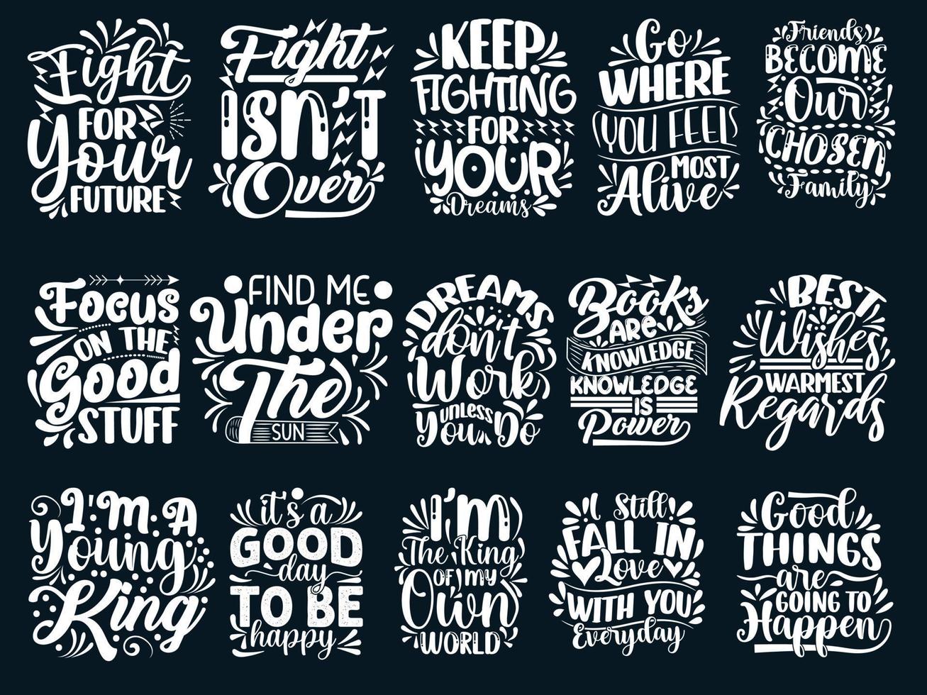 Hand Drawing Motivational Quotes Design Bundle vector