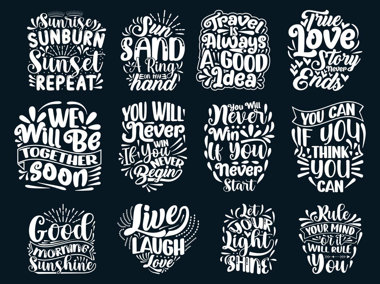 Hand Drawing Motivational Quotes Design Bundle vector