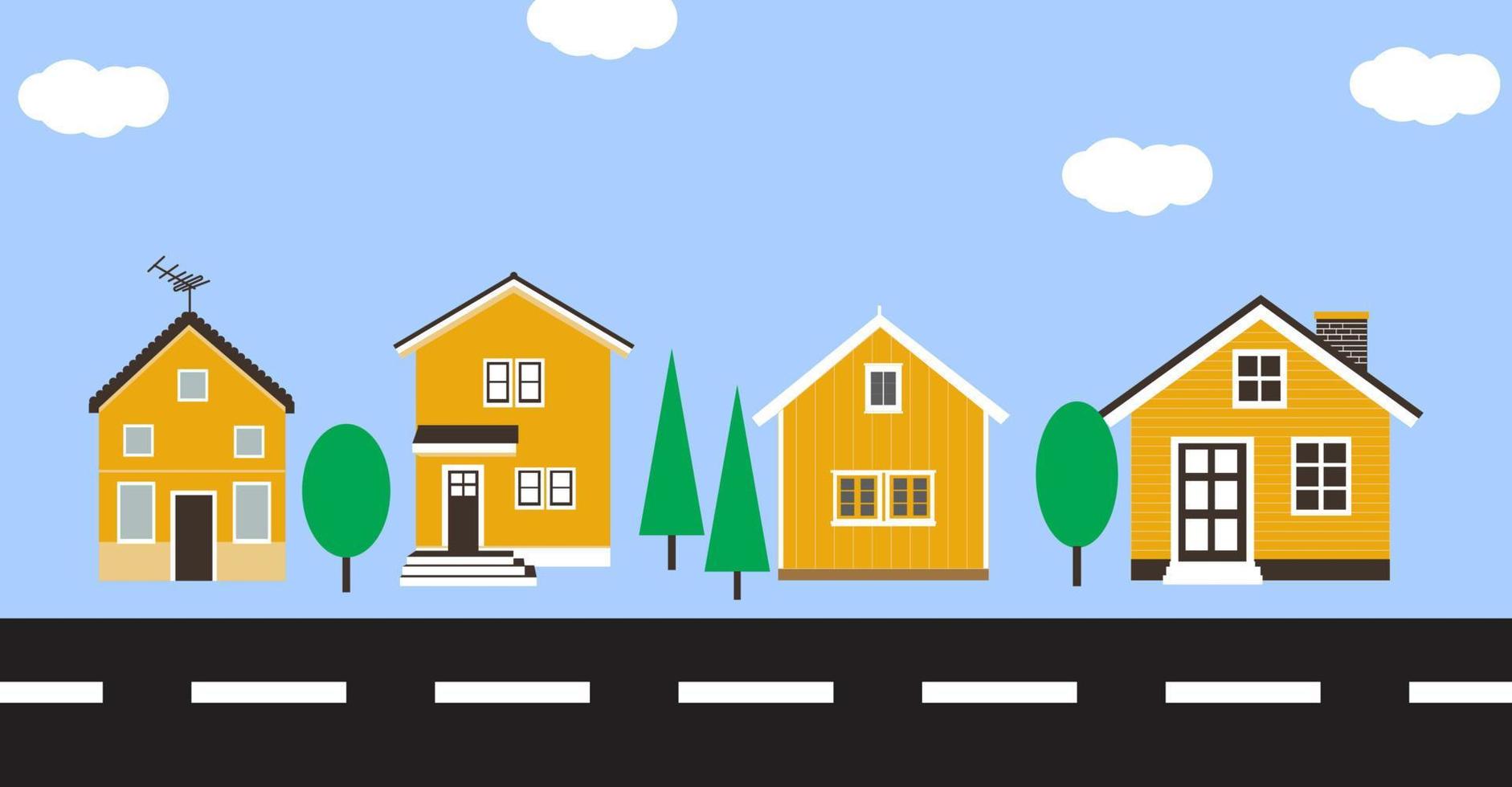 House next door and roadside tree space background vector