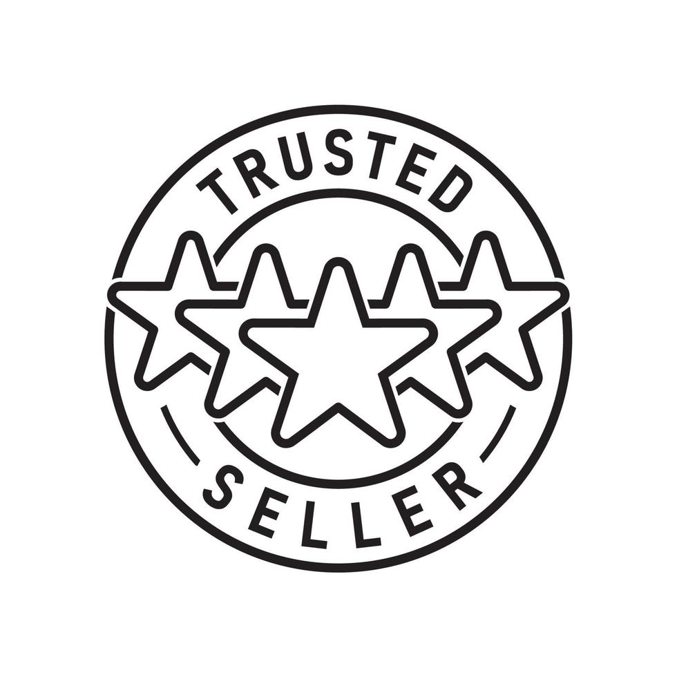 Rating Stars with badge for Minimalist Trusted Seller Stamp Icon Logo Design, badges, quality product guarantees vector