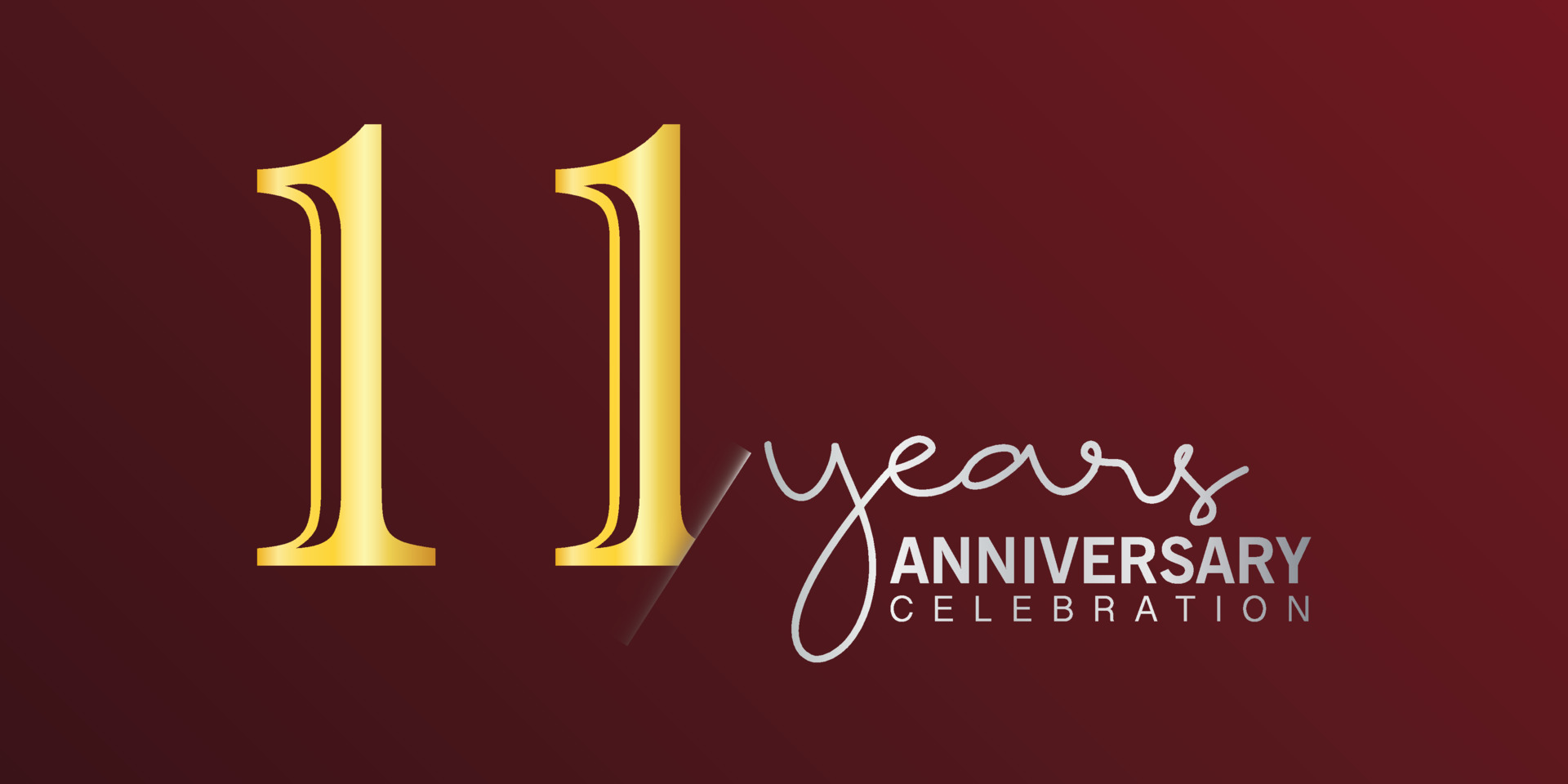 11th anniversary celebration logotype number gold color with red color