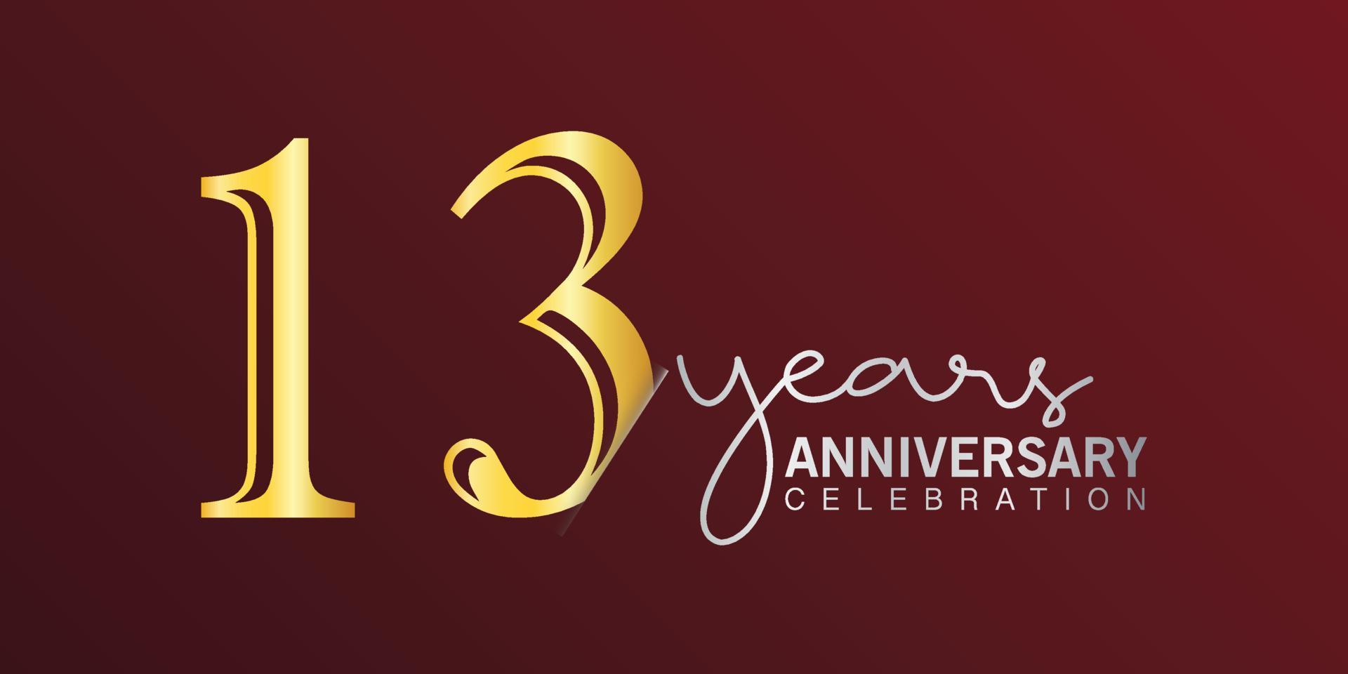 13th anniversary celebration logotype number gold color with red color background. vector anniversary for celebration, invitation card, and greeting card