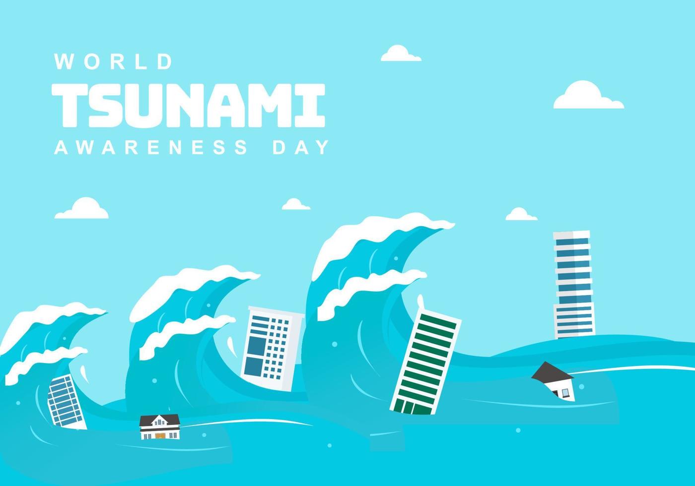 World tsunami awareness day background with building and wave. vector