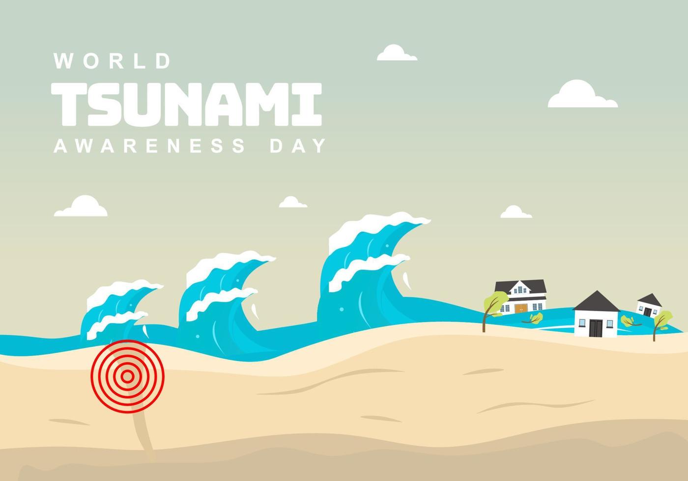 fondo del día mundial de concientización sobre tsunamis con olas y casas. vector