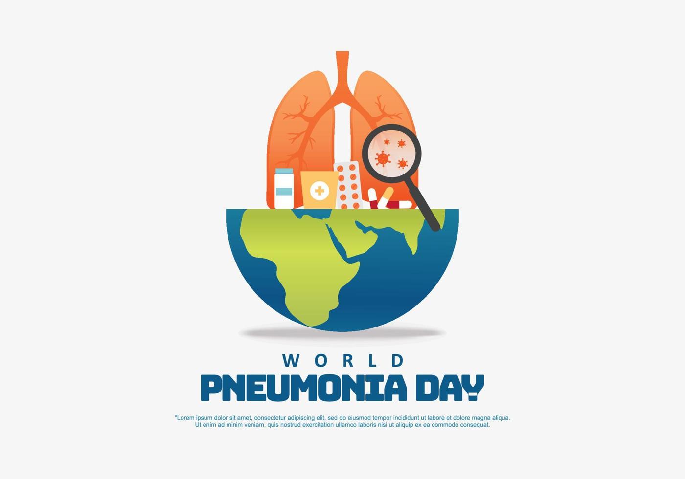 World pneumonia day background with lung and medicine on globe earth. vector