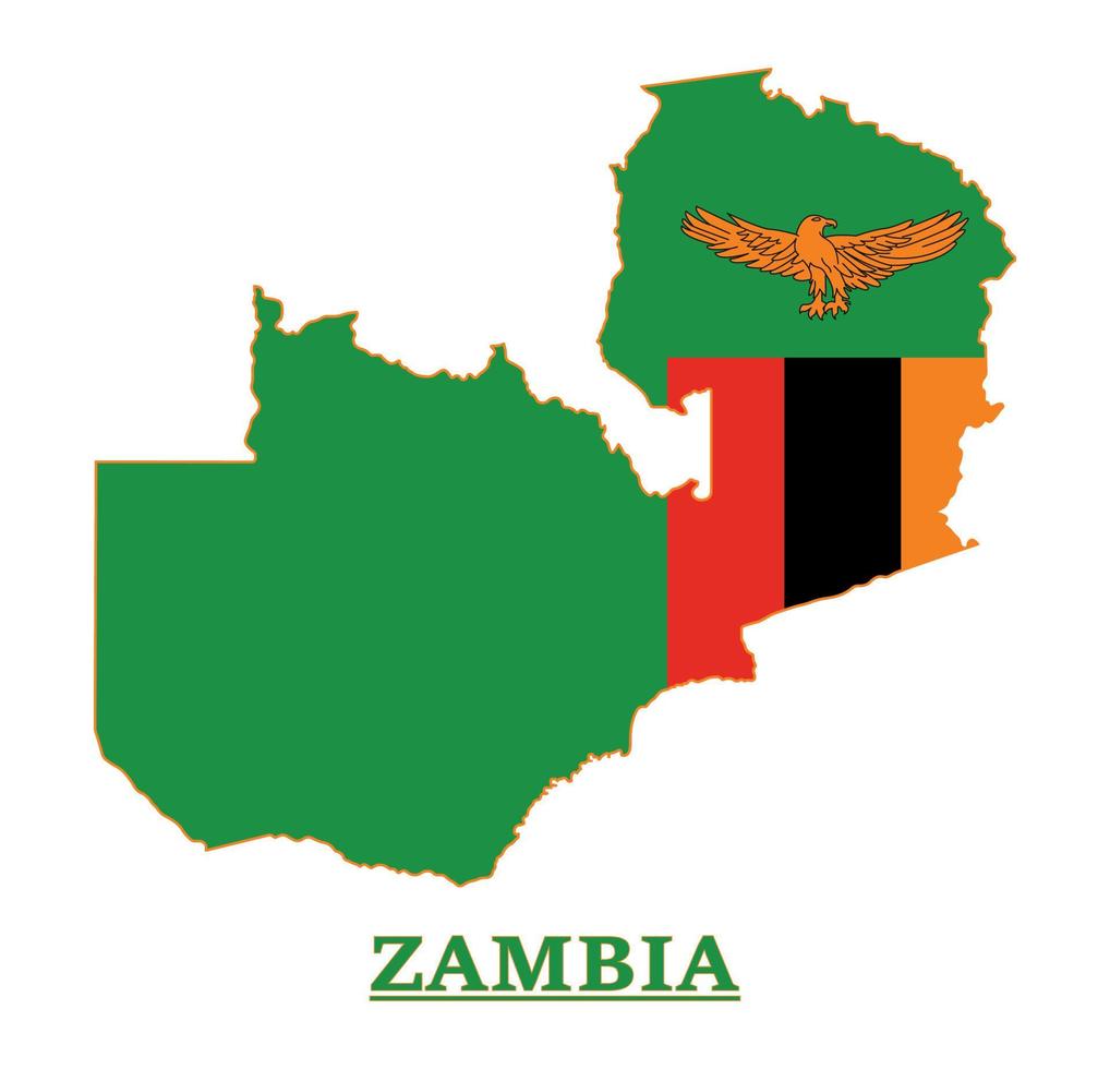 Zambia National Flag Map Design, Illustration Of Zambia Country Flag Inside The Map vector