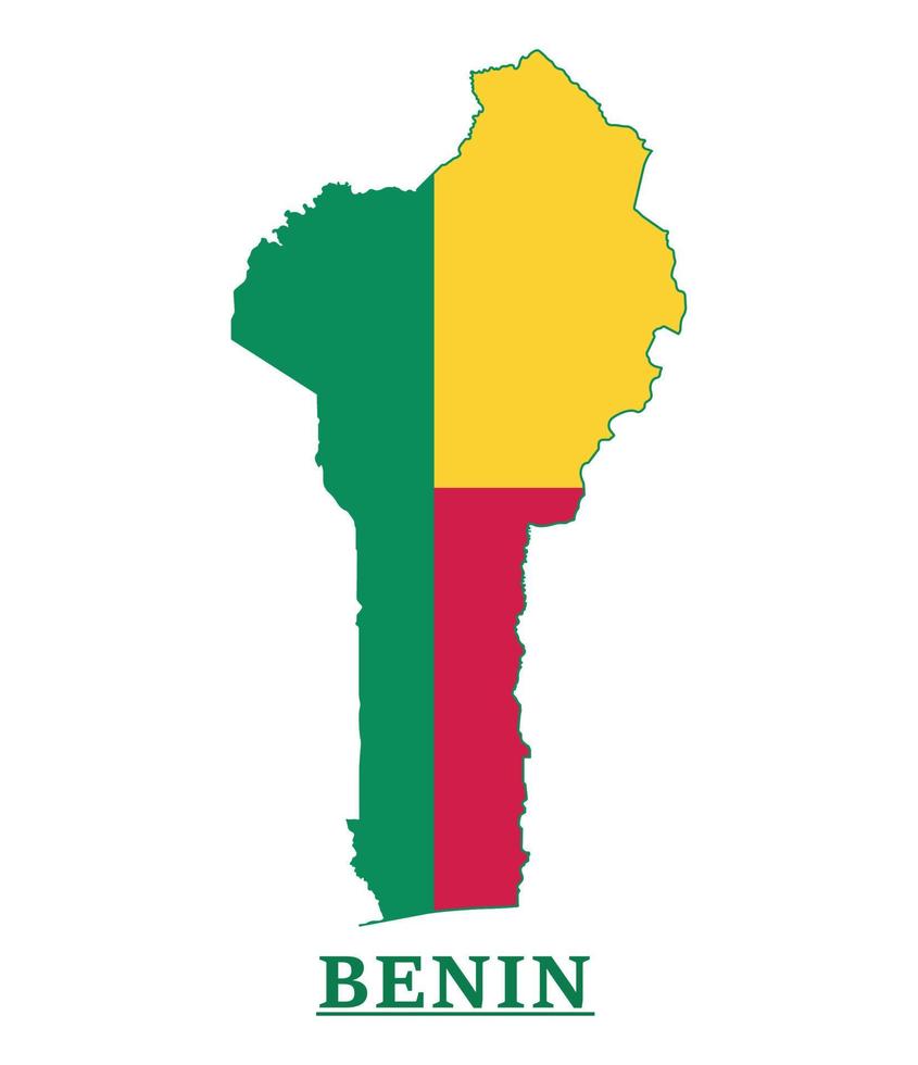 diseño del mapa de la bandera nacional de benin, ilustración de la bandera del país de benin dentro del mapa vector