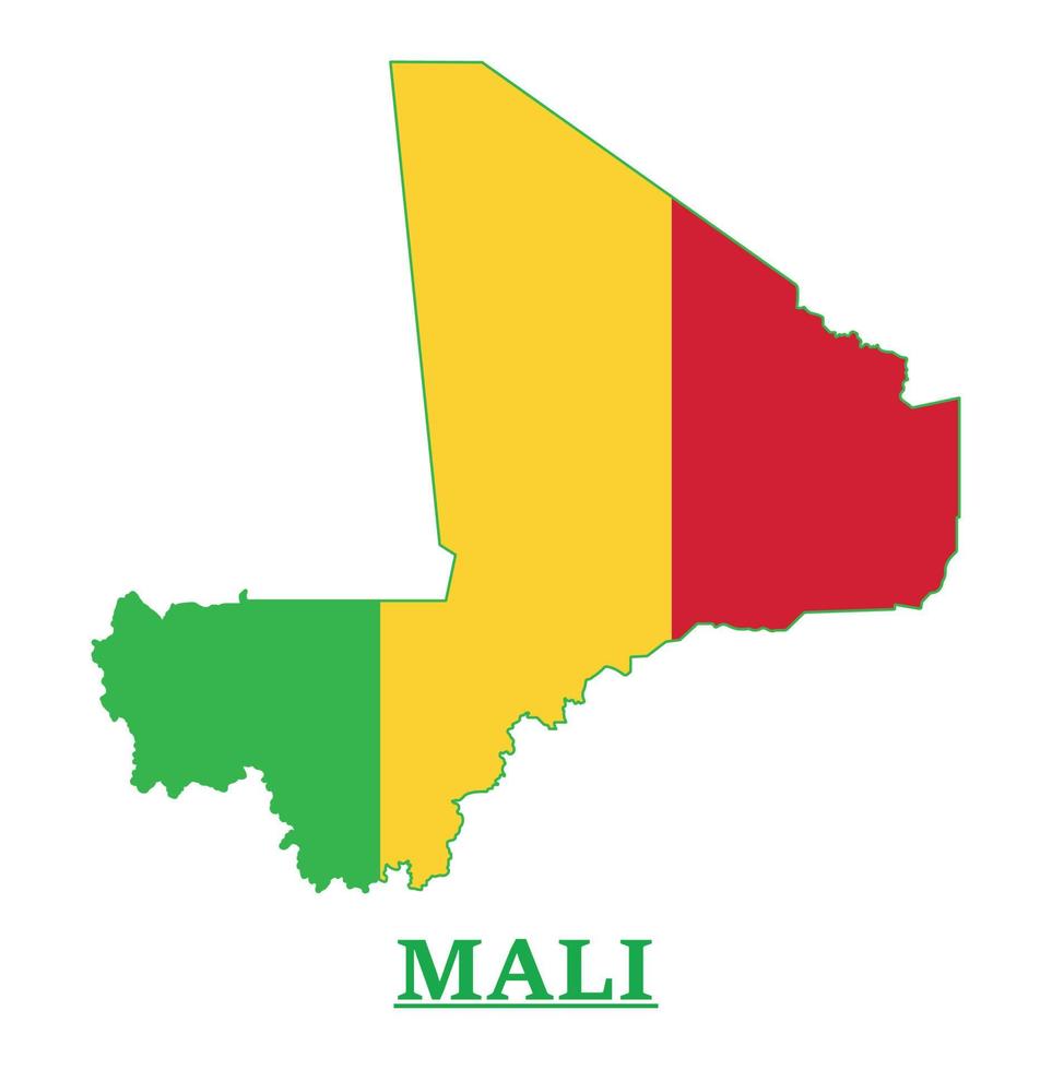 diseño del mapa de la bandera nacional de mali, ilustración de la bandera del país de mali dentro del mapa vector