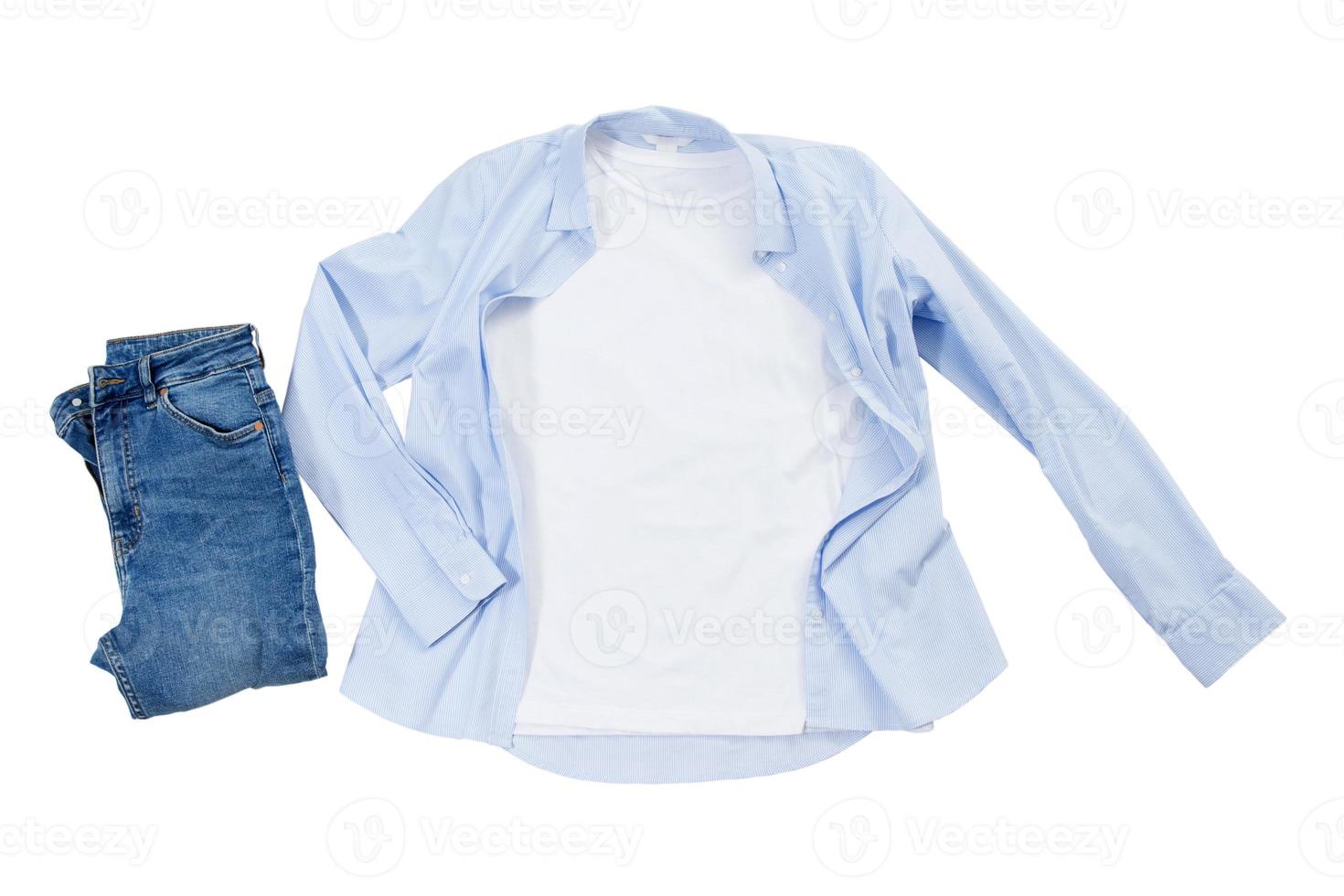 Summer White closeup t shirt mock up flat lay isolated on white background. Top view and copy space. Mockup t-shirt and summertime. Template blank shirt. photo