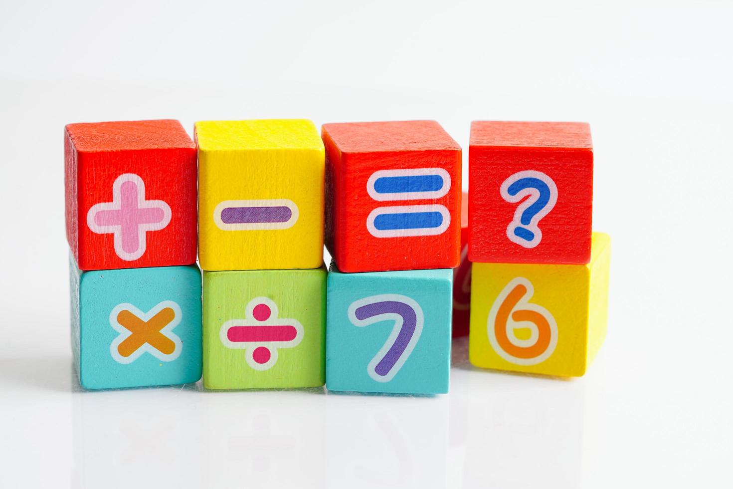 Number wood block cubes for learning Mathematic, education math concept. photo