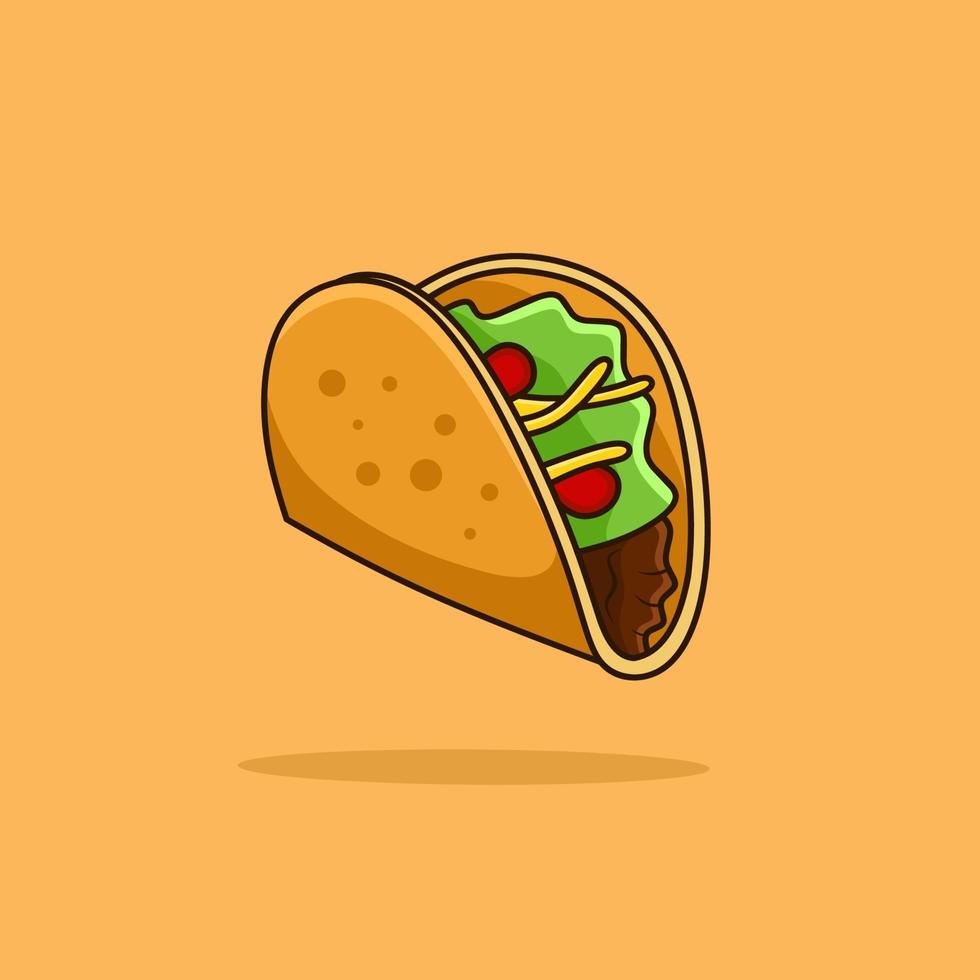 taco con carne, verdura y tortilla. comida rapida tradicional mexicana. ilustración vectorial vector