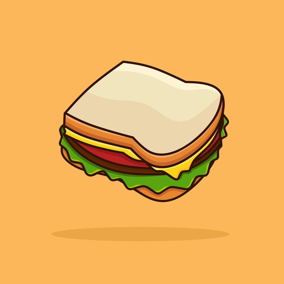 Sandwich Cartoon Vector Icon Illustration. Breakfast Food Icon Concept Isolated Premium Vector. Flat Cartoon Style