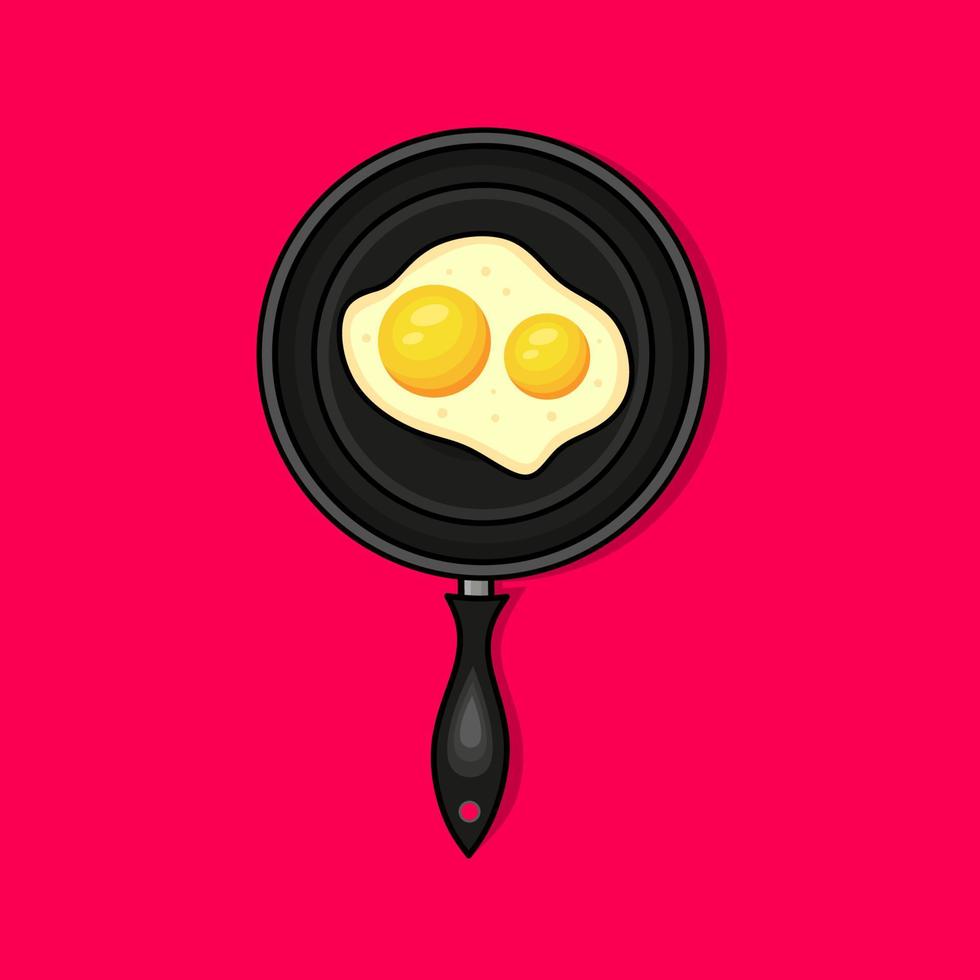 Fried eggs on frying pan. Vector illustration Design. Isolated on pink background