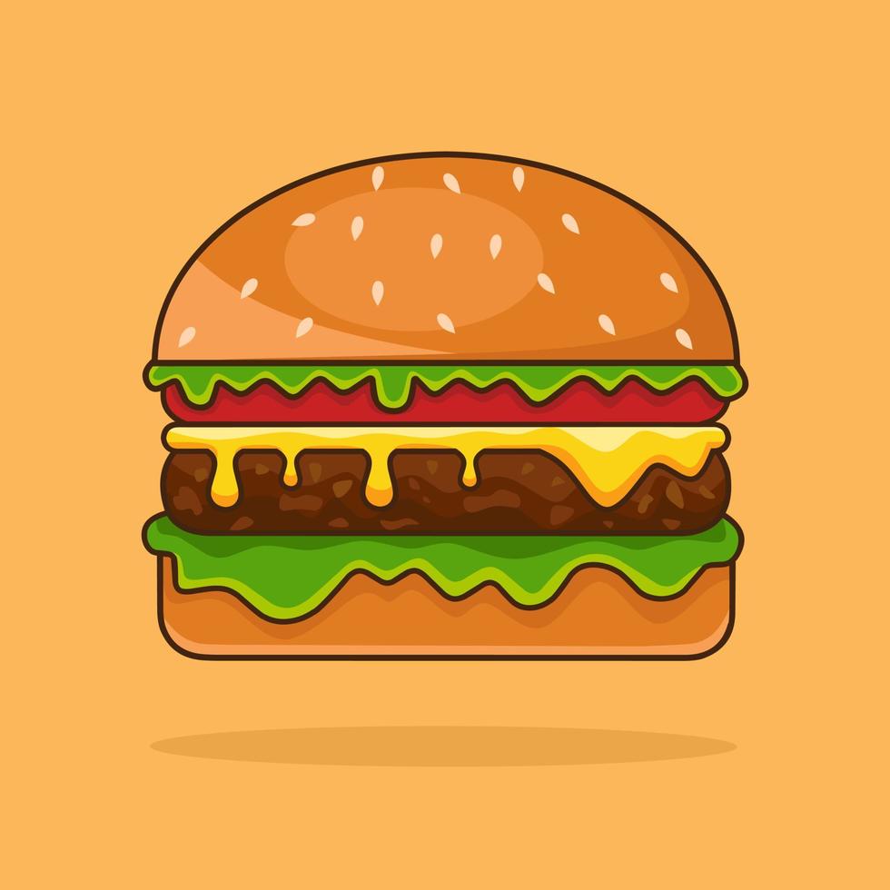 ilustración de vector de dibujos animados de hamburguesa. adecuado para pegatinas, símbolos, logotipos, iconos, imágenes prediseñadas, etc.