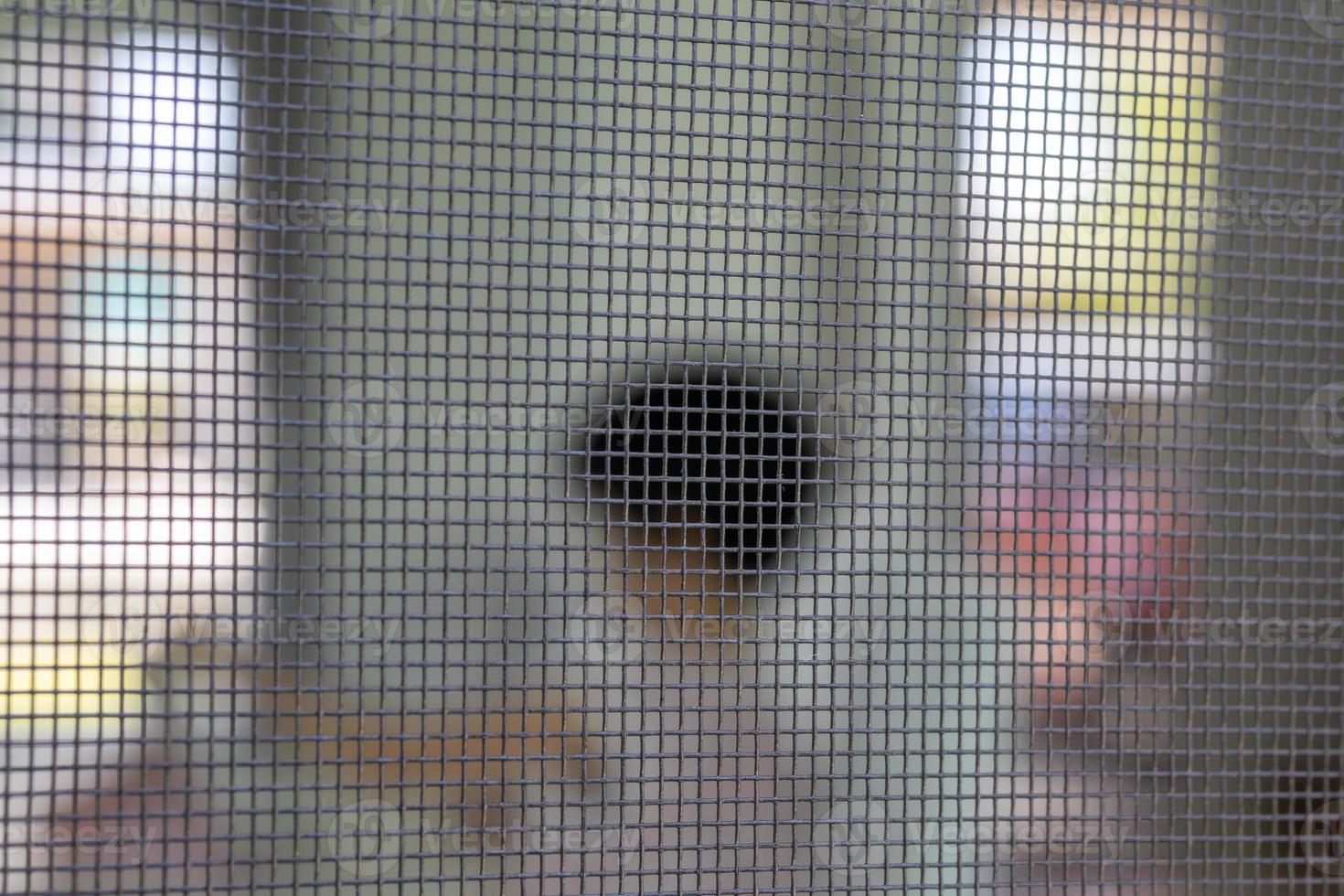 Little kid playing inside the house under mosquito net photo